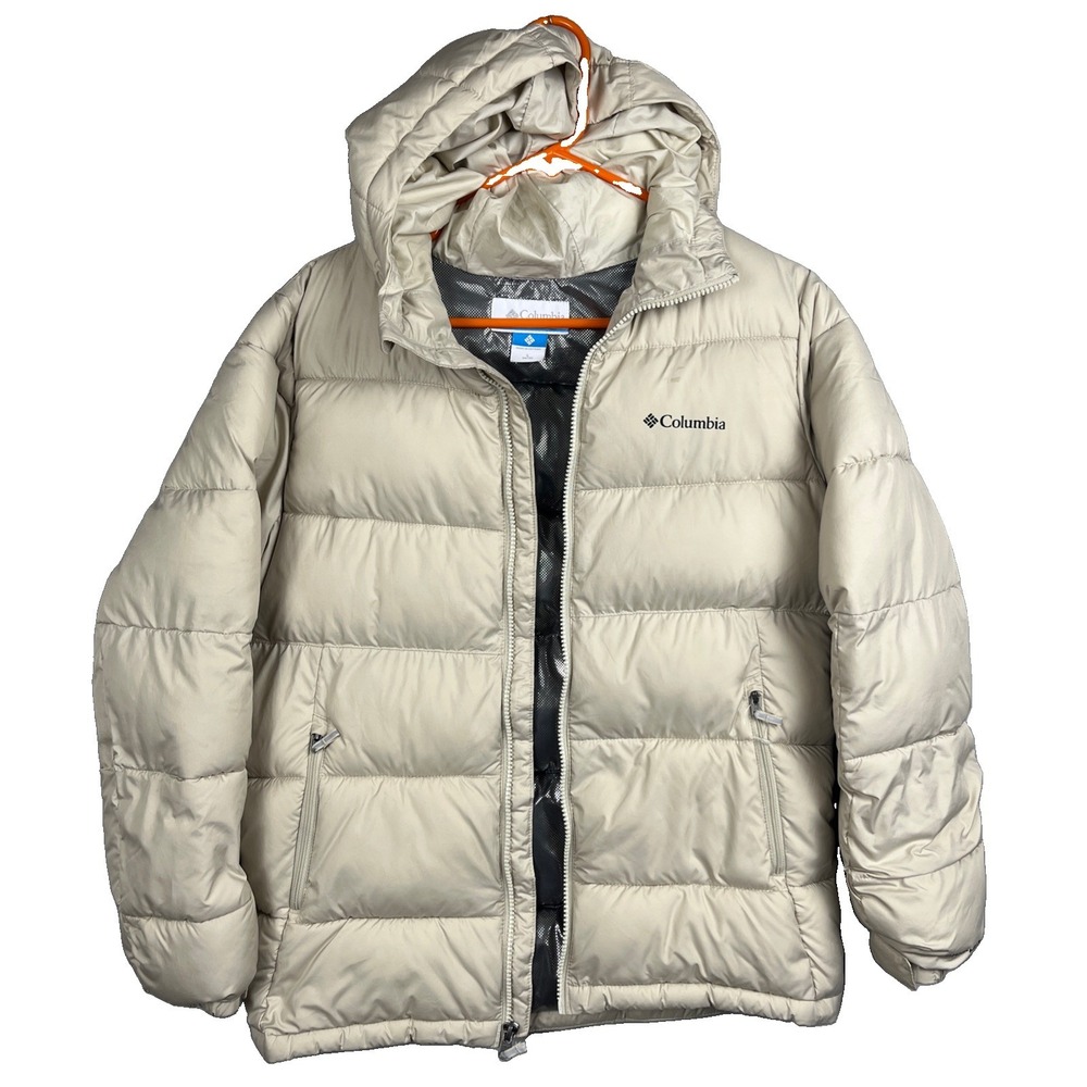 Columbia Girl’s Omni-Heat Hooded Puffer Jacket Full Zip Beige Size Large 14-16